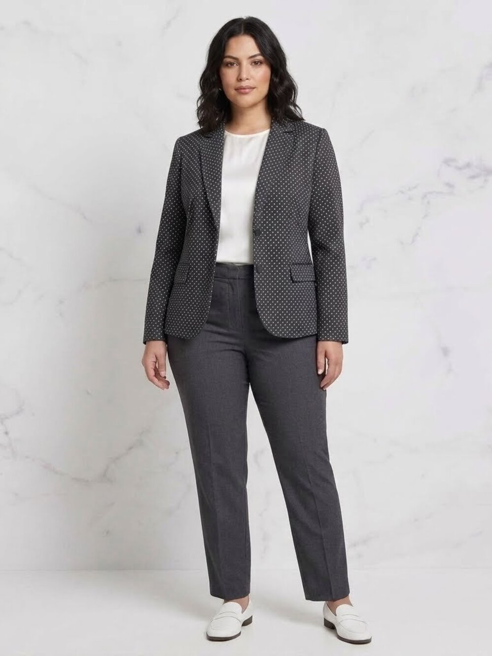 Talbots Womens Wool Blend Polka Dot Two Buttons Blazer Jacket Sz 14 Black/White